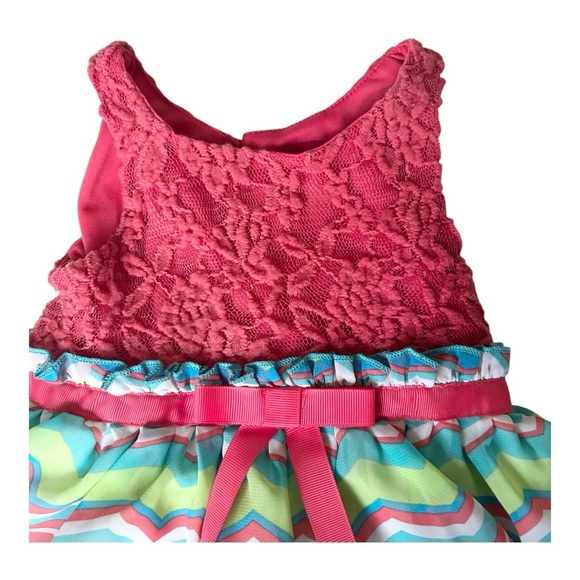 Pink and Multicolor Chevron Lace Dress - Picture 3 of 8